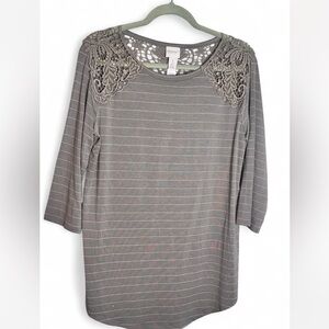 Elegant Gray Lace Shoulder Blouse